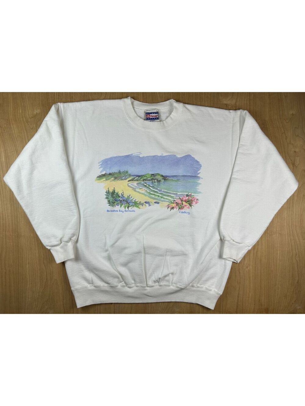 Vintage 90s Horseshoe Bay Bermuda Sweatshirt large tourist watercolor beach